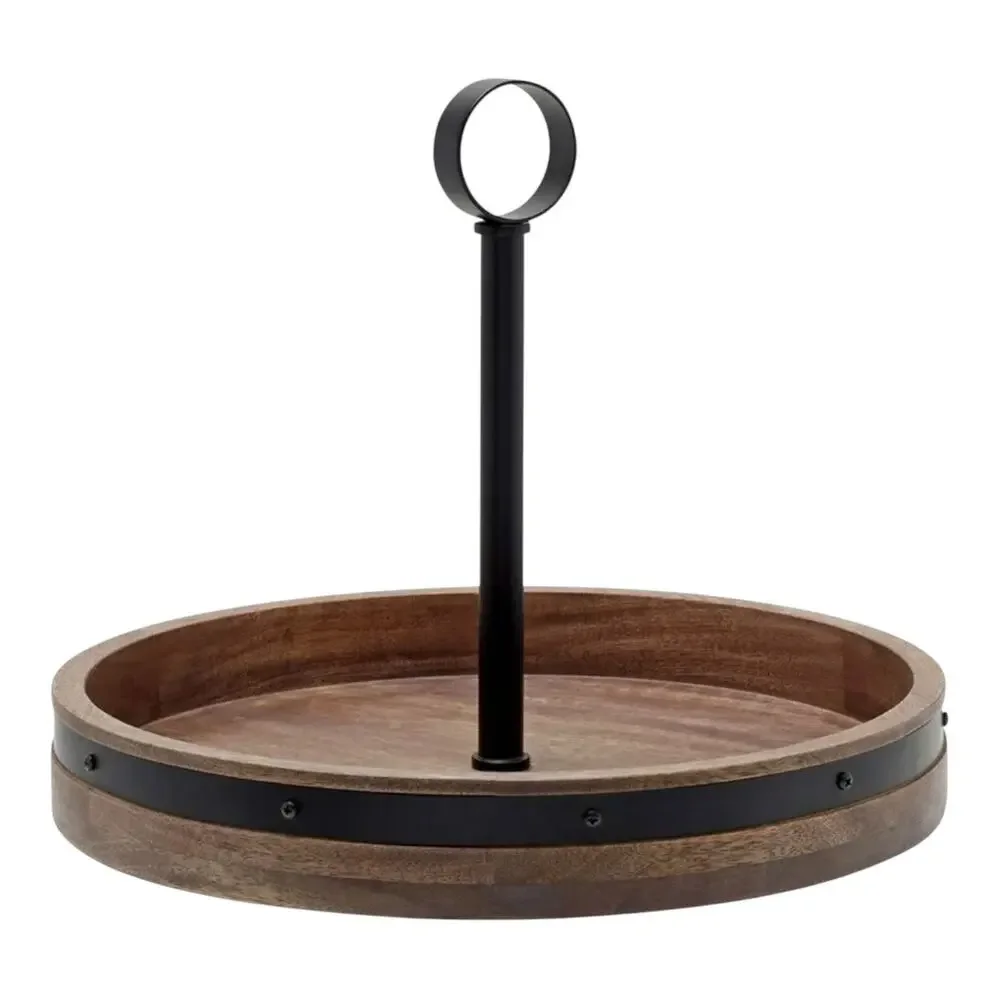 Mikasa 2 Tier Lazy Susan Burnished Iron Band Mango Wood Trays 2in1 Convertible!